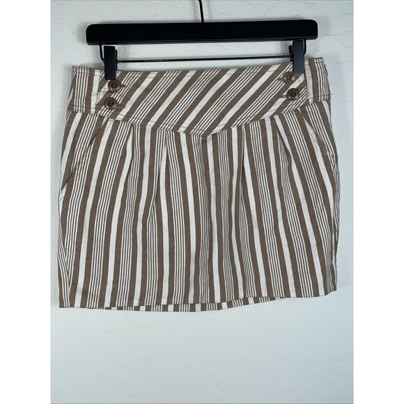 Trina Turk Size 4 Mini Skirt Tan Cream Stripe Miniskirt Linen Cotton - Picture 1 of 7